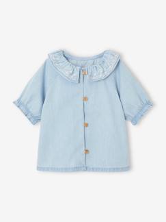 Babyblouse in light denim met geborduurd kraagje - vertbaudet enfant Baby-Overhemd, blouse-Babyblouse in light denim met geborduurd kraagje