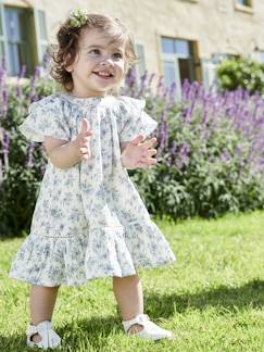Feestelijke babyjurk met bloemetjes van katoengaas - vertbaudet enfant Baby-Rok, jurk-Feestelijke babyjurk met bloemetjes van katoengaas