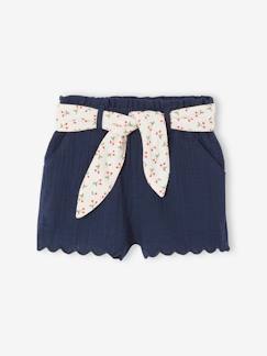 Katoenen babybroekje van gaas met gebloemde riem - vertbaudet enfant Baby-Short-Katoenen babybroekje van gaas met gebloemde riem