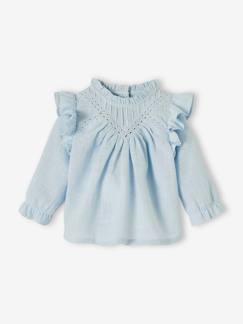 Blabybouse met ruches in gevlamde stof - vertbaudet enfant Baby-Overhemd, blouse-Blabybouse met ruches in gevlamde stof