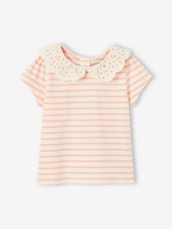 Gestreept babyshirt voor meisjes met Engels borduursel - vertbaudet enfant Baby-T-shirt, souspull-Gestreept babyshirt voor meisjes met Engels borduursel