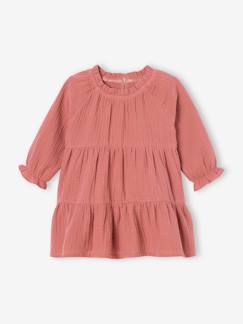 Jurk voor babymeisjes met ruches van katoengaas - vertbaudet enfant Baby-Rok, jurk-Jurk voor babymeisjes met ruches van katoengaas