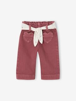 Wijde broek met kleur babymeisje met riem om te strikken - vertbaudet enfant Baby-Broek, jean-Wijde broek met kleur babymeisje met riem om te strikken