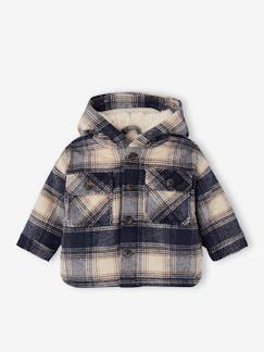 Mantel met capuchon van wol met ruitjes en sherpa voering voor meisjes - vertbaudet enfant Baby-Mantels, combipakje, engelennestje-Mantels-Mantel met capuchon van wol met ruitjes en sherpa voering voor meisjes