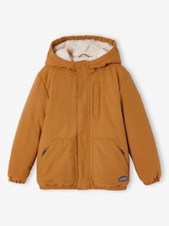 Ripstop parka met imitatiebontvoering voor jongens - vertbaudet enfant Jongens-Mantel, jas-Mantel, parka-Ripstop parka met imitatiebontvoering voor jongens