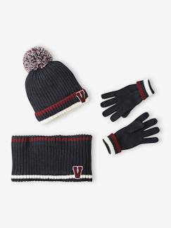Set muts + snood + handschoenen voor jongens van geribbeld tricot - vertbaudet enfant Jongens-Accessoires-Muts, sjaal, handschoenen-Set muts + snood + handschoenen voor jongens van geribbeld tricot