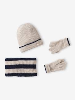 Set van muts + snood + handschoenen voor jongens "cool kids" - vertbaudet enfant Jongens-Accessoires-Muts, sjaal, handschoenen-Set van muts + snood + handschoenen voor jongens "cool kids"