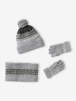 Set muts + colsjaal + wanten of handschoenen in jacquard - vertbaudet enfant Jongens-Accessoires-Muts, sjaal, handschoenen-Set muts + colsjaal + wanten of handschoenen in jacquard