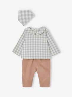 Babyset met body shirt + fluwelen broek + bandana - vertbaudet enfant Baby-Babyset-Babyset met body shirt + fluwelen broek + bandana