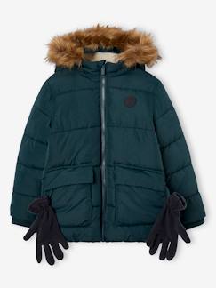 Jongensjack met fleecevoering en handschoenen of wanten - vertbaudet enfant Jongens-Mantel, jas-Gewatteerde jas-Jongensjack met fleecevoering en handschoenen of wanten