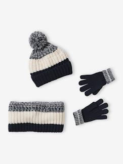 Set jongens muts + snood + handschoenen in colorblock - vertbaudet enfant Jongens-Accessoires-Muts, sjaal, handschoenen-Set jongens muts + snood + handschoenen in colorblock