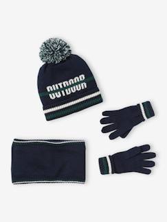 Jongensset muts + snood + handschoenen - vertbaudet enfant Jongens-Accessoires-Muts, sjaal, handschoenen-Jongensset muts + snood + handschoenen