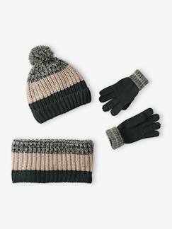 Set jongens muts + snood + handschoenen in colorblock - vertbaudet enfant Jongens-Accessoires-Muts, sjaal, handschoenen-Set jongens muts + snood + handschoenen in colorblock