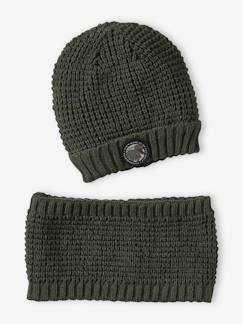 Set muts met dino badge en snood jongens - vertbaudet enfant Jongens-Accessoires-Muts, sjaal, handschoenen-Set muts met dino badge en snood jongens