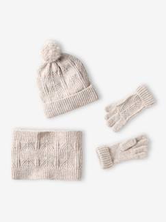 Set van muts + snood + wanten in kabelbreiwerk - vertbaudet enfant Meisje-Accessoires-Set van muts + snood + wanten in kabelbreiwerk