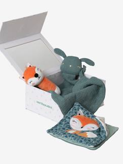 Geschenkdoos met 3 stuks: knuffeldoek + rammelaar + prentenboek - vertbaudet enfant Speelgoed-Eerste levensjaren-Knuffels en knuffeldoekjes-Geschenkdoos met 3 stuks: knuffeldoek + rammelaar + prentenboek
