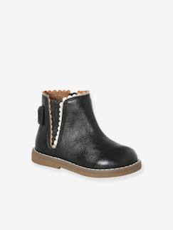 Elastische leren laarsjes voor meisjesbaby's - vertbaudet enfant Schoenen-Baby schoenen 17-26-Loopt meisje 19-26-Boots, laarsjes en laarzen-Elastische leren laarsjes voor meisjesbaby's
