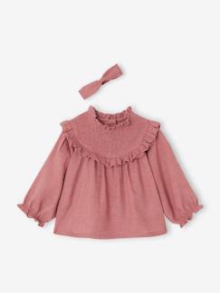 Babyblouse met smokwerk en bijpassende hoofdband - vertbaudet enfant Baby-Overhemd, blouse-Babyblouse met smokwerk en bijpassende hoofdband