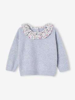 Babytrui met kraagje en bloemenprint - vertbaudet enfant Baby-Trui, vest, sweater-Trui-Babytrui met kraagje en bloemenprint