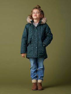 Meisjesparka met glitters en pailletten met imitatiebonten voering - vertbaudet enfant -Meisjesparka met glitters en pailletten met imitatiebonten voering