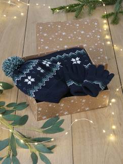 Kerstdoos Vlokje voor jongens muts + snood + handschoenen/wanten - vertbaudet enfant Jongens-Accessoires-Muts, sjaal, handschoenen-Kerstdoos Vlokje voor jongens muts + snood + handschoenen/wanten
