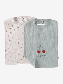 Set van 2 slabbetjes van katoengaas CHERRY - vertbaudet enfant Verzorging-Baby eet en drinkt-Slabbetje-Set van 2 slabbetjes van katoengaas CHERRY