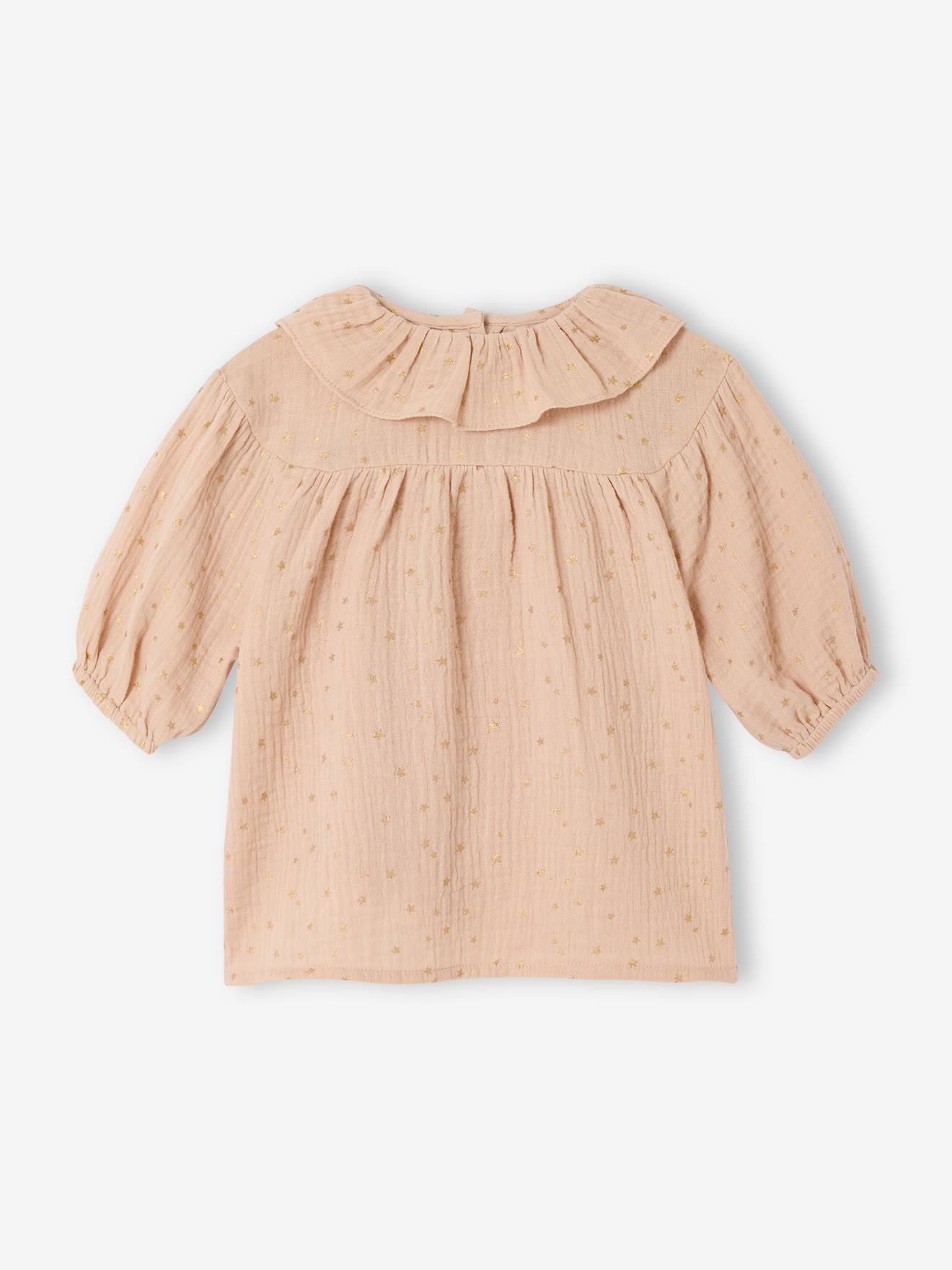 Babyjurk met sterretjes van gaas beige (poederkleur) afbeelding