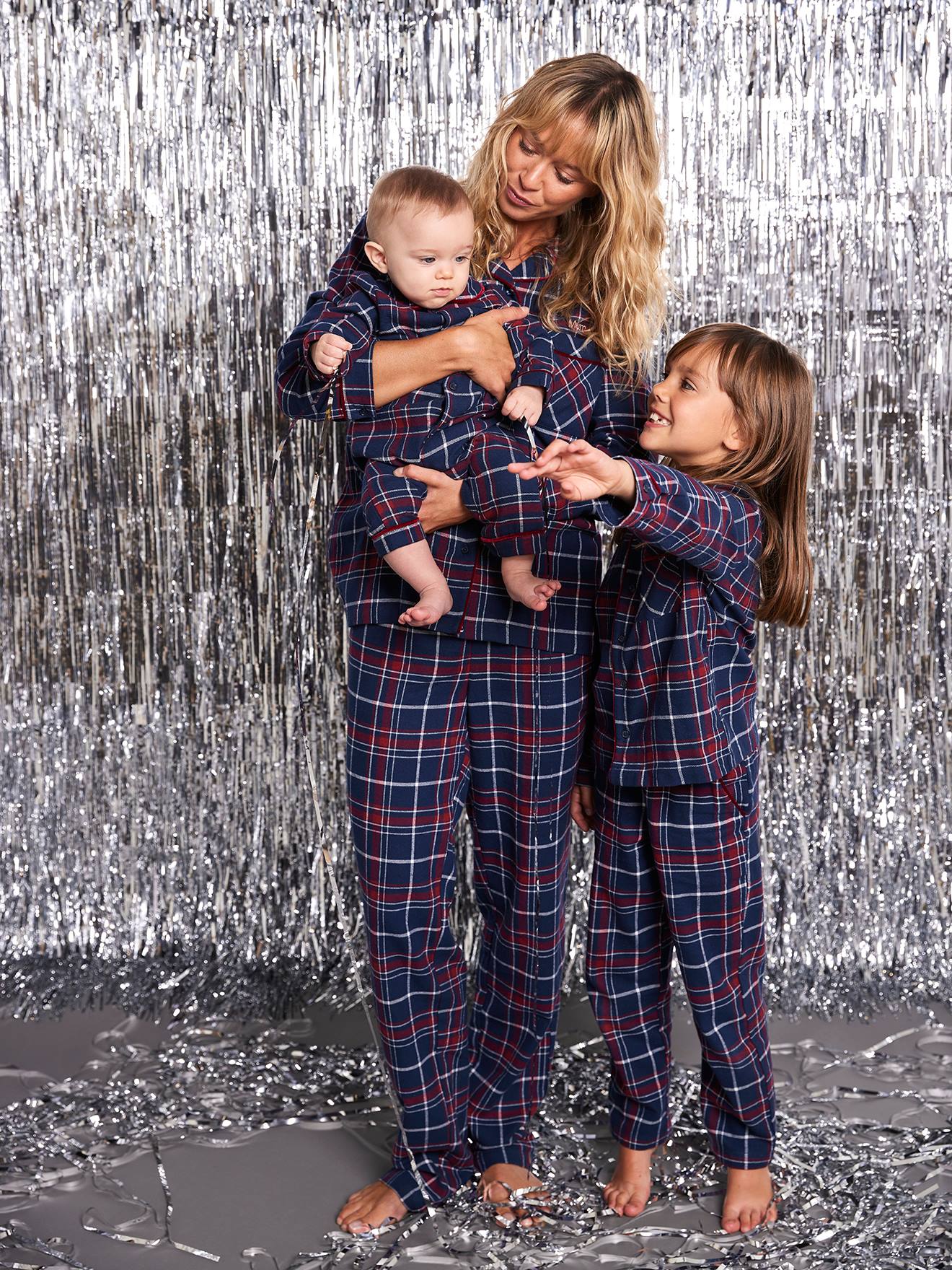 Flanellen damespyjama capsulecollectie familie Kerst ENVIE DE FRAISE bordeauxrood afbeelding