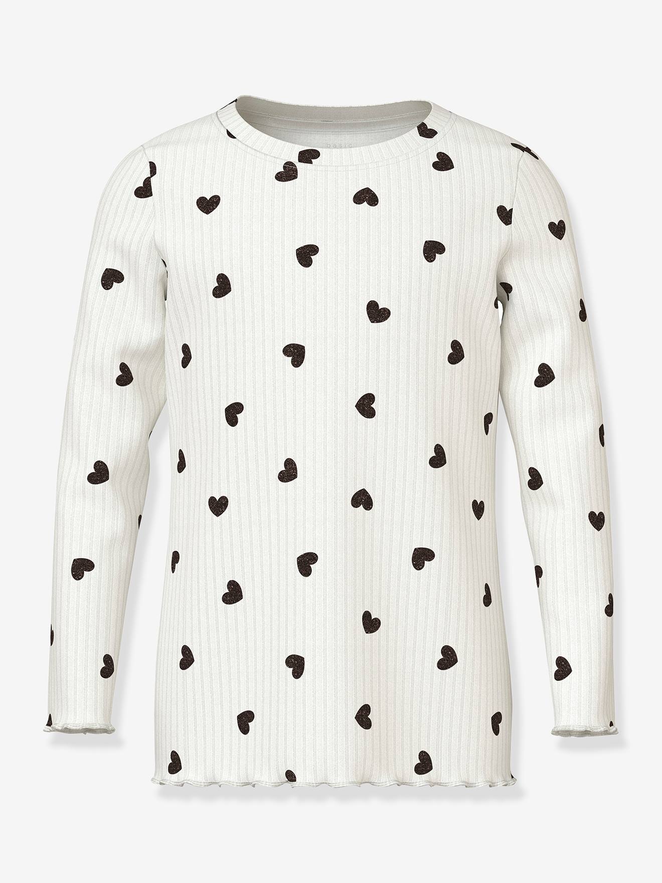 T-shirt met lange mouwen met glitterende harten NMFVEMMA meisje NAME IT Slim-Fit ecru