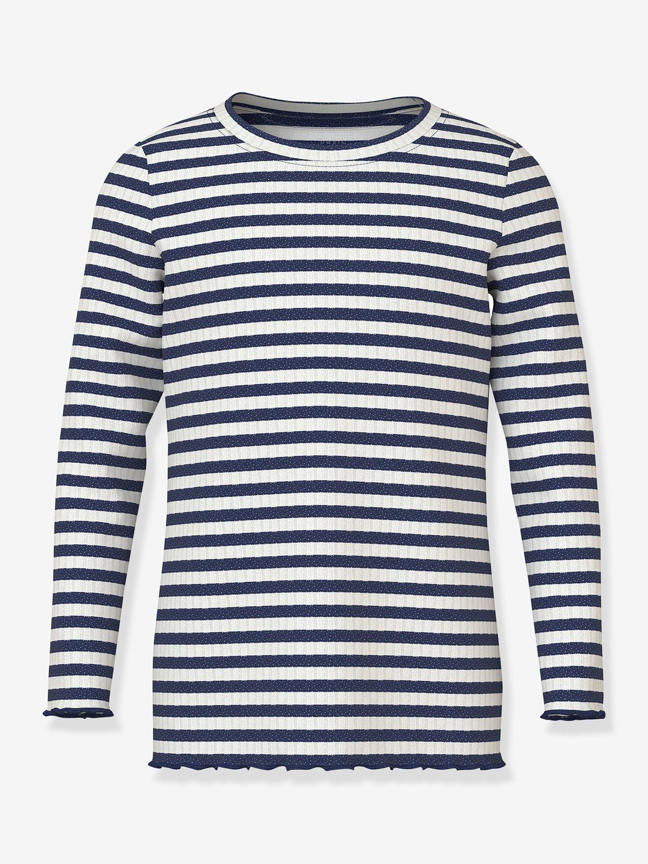 T-shirt met lange mouwen met glitterende harten NMFVEMMA meisje NAME IT Slim-Fit blauw, gestreept