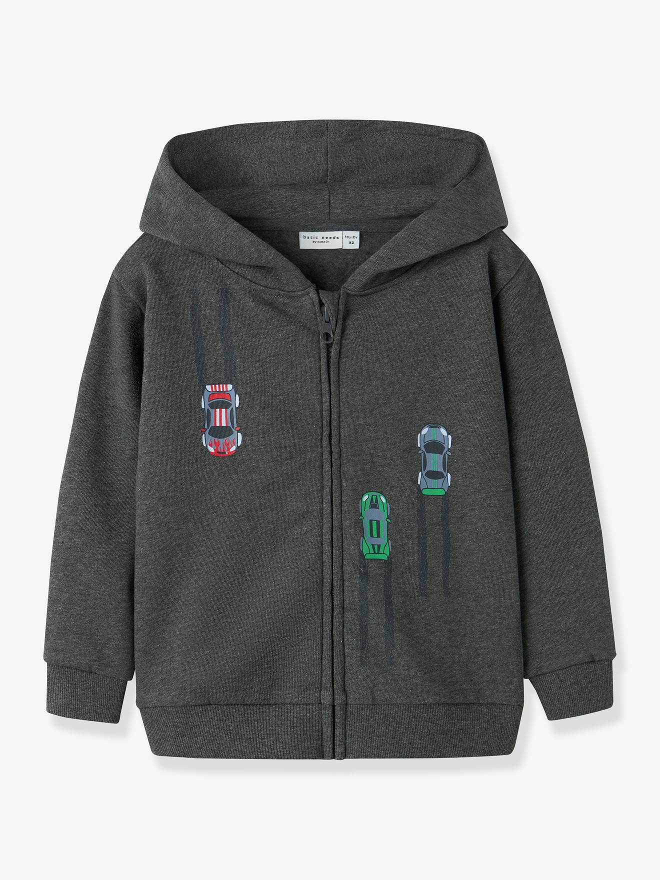 Sweater met rits en capuchon NMMVOLTINUS jongen NAME IT gemêleerd grijs