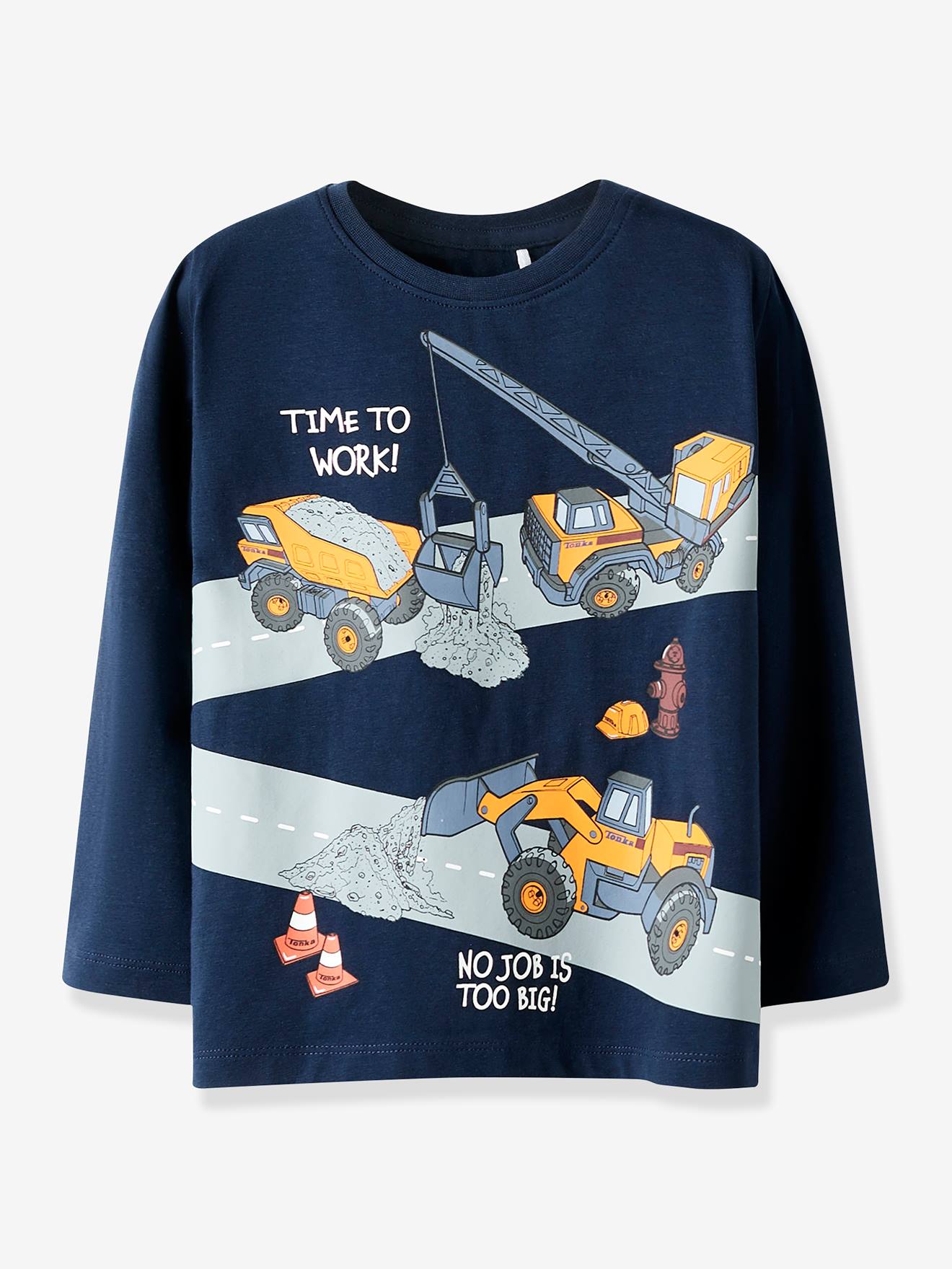 T-shirt met lange mouwen met bouwplaatsmotief NMMOFEK jongen NAME IT marineblauw