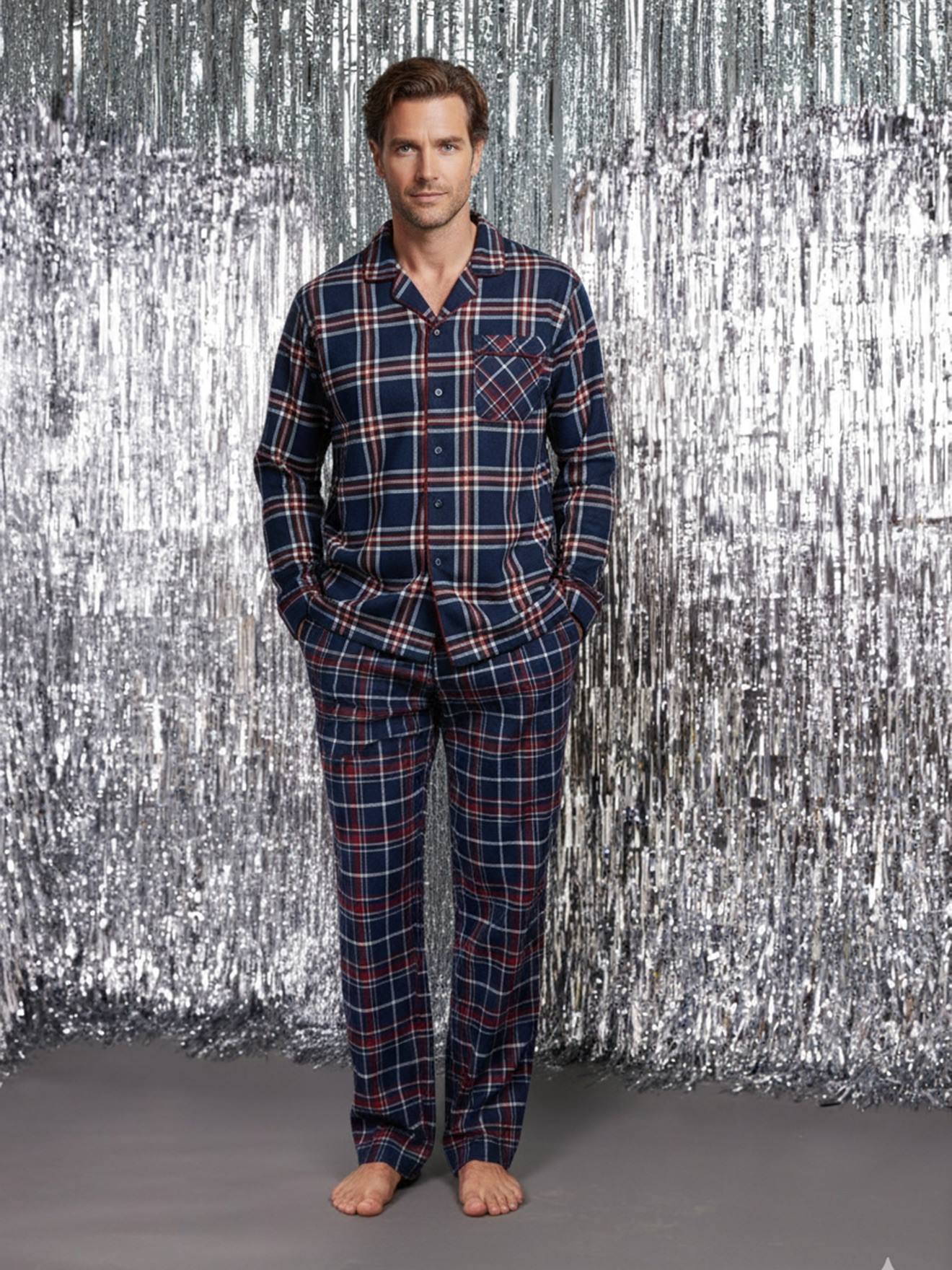 Flanellen herenpyjama capsulecollectie familie Kerst ENVIE DE FRAISE bordeauxrood afbeelding