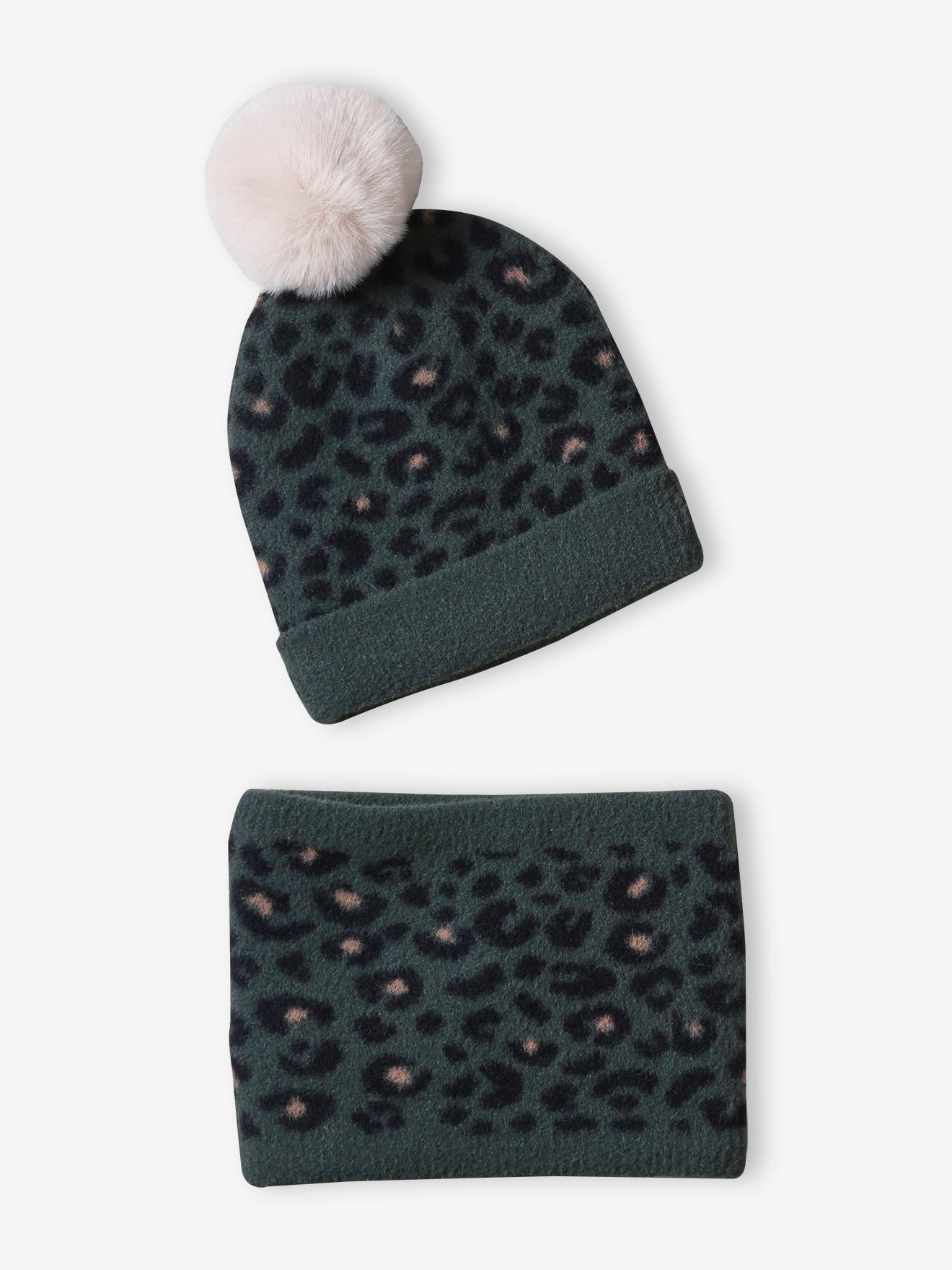 Meisjes luipaard set muts + snood groen