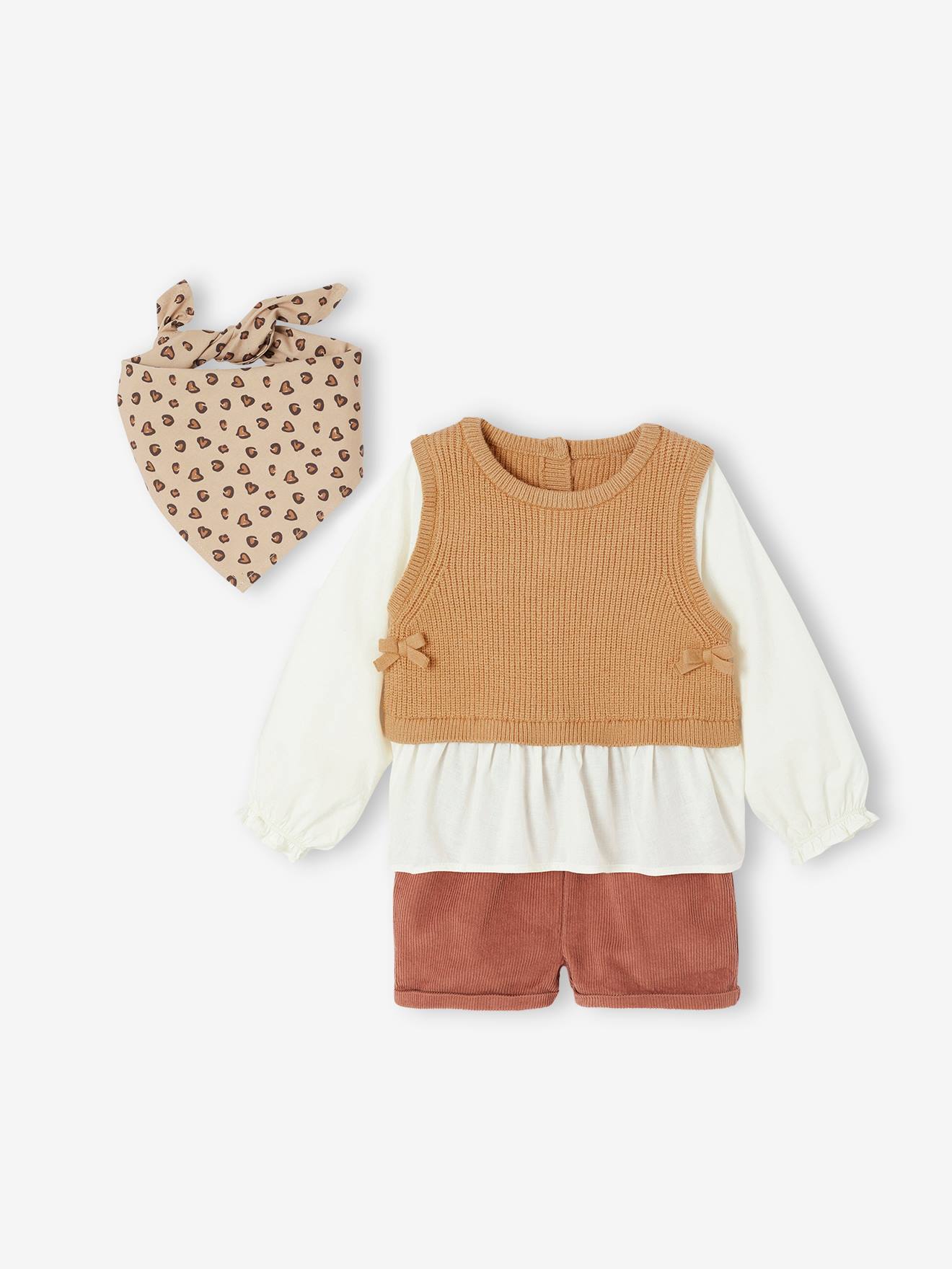 3-delige babyset 2-in-1 babytrui + short + sjaal terracotta afbeelding