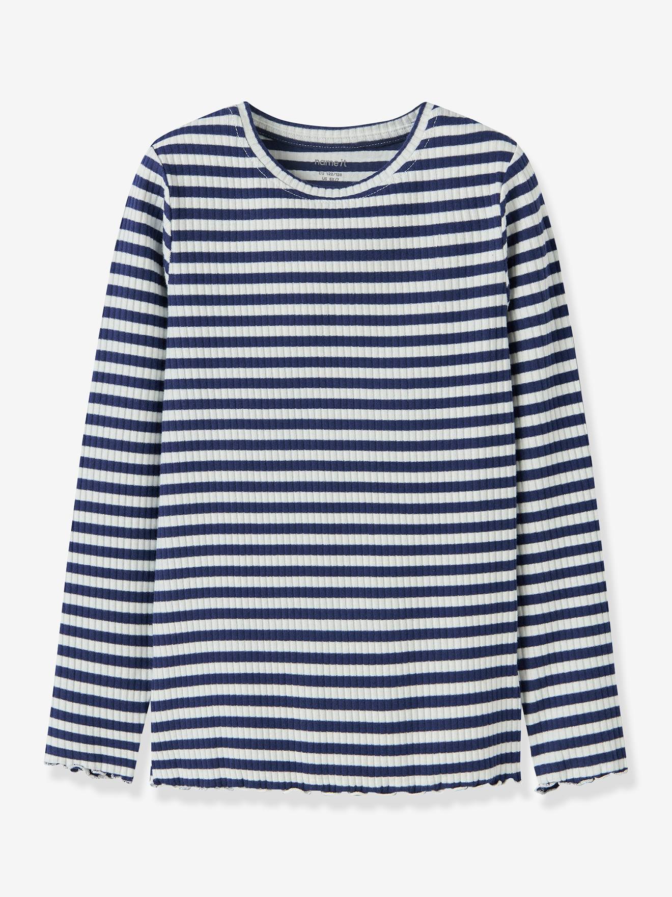 T-shirt met pailletten en lange mouwen NKFVEMMA meisje NAME IT Slim-Fit blauw, gestreept