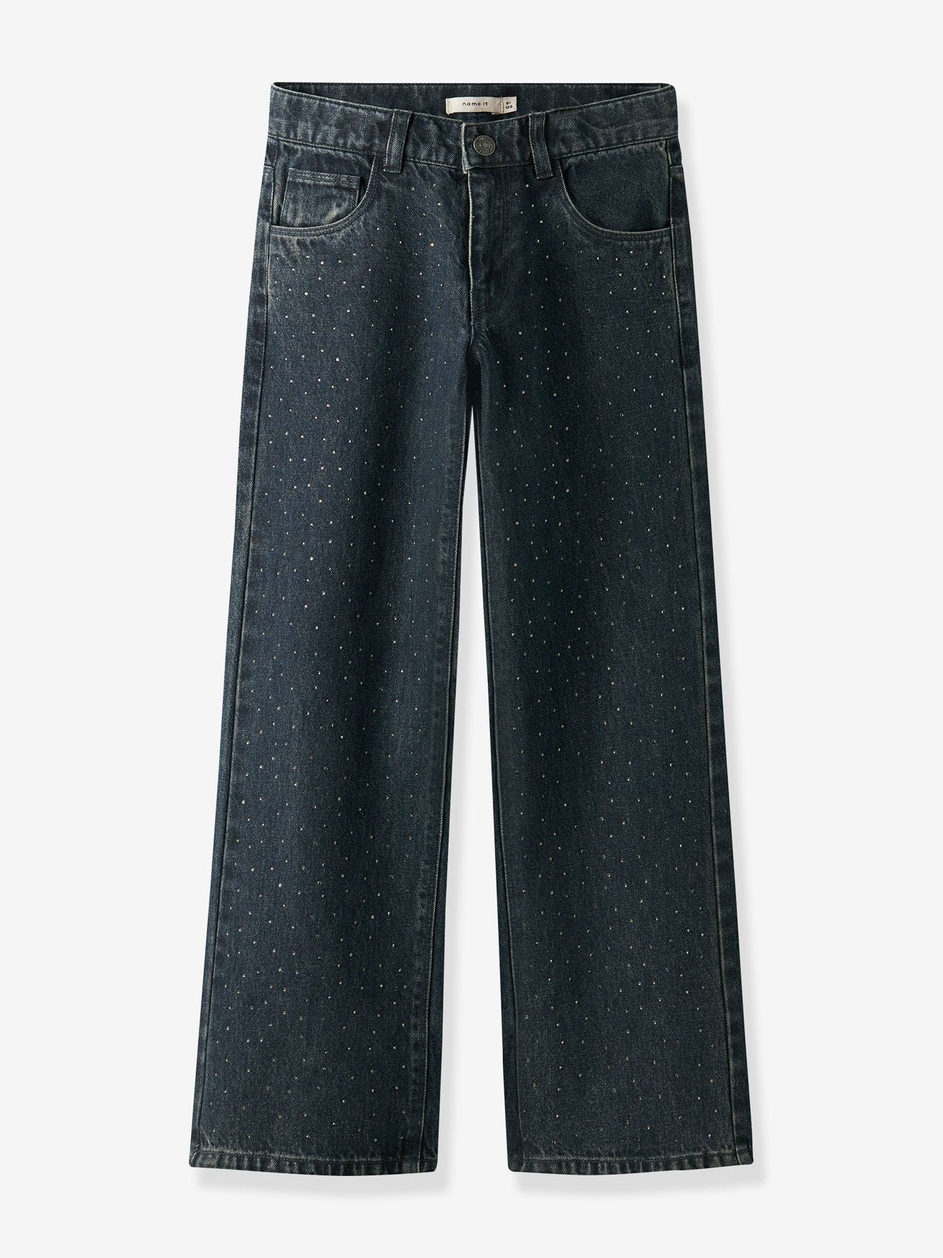Wijde jeans met strass NKFROSE 2424-IM S meisje NAME IT nachtblauw