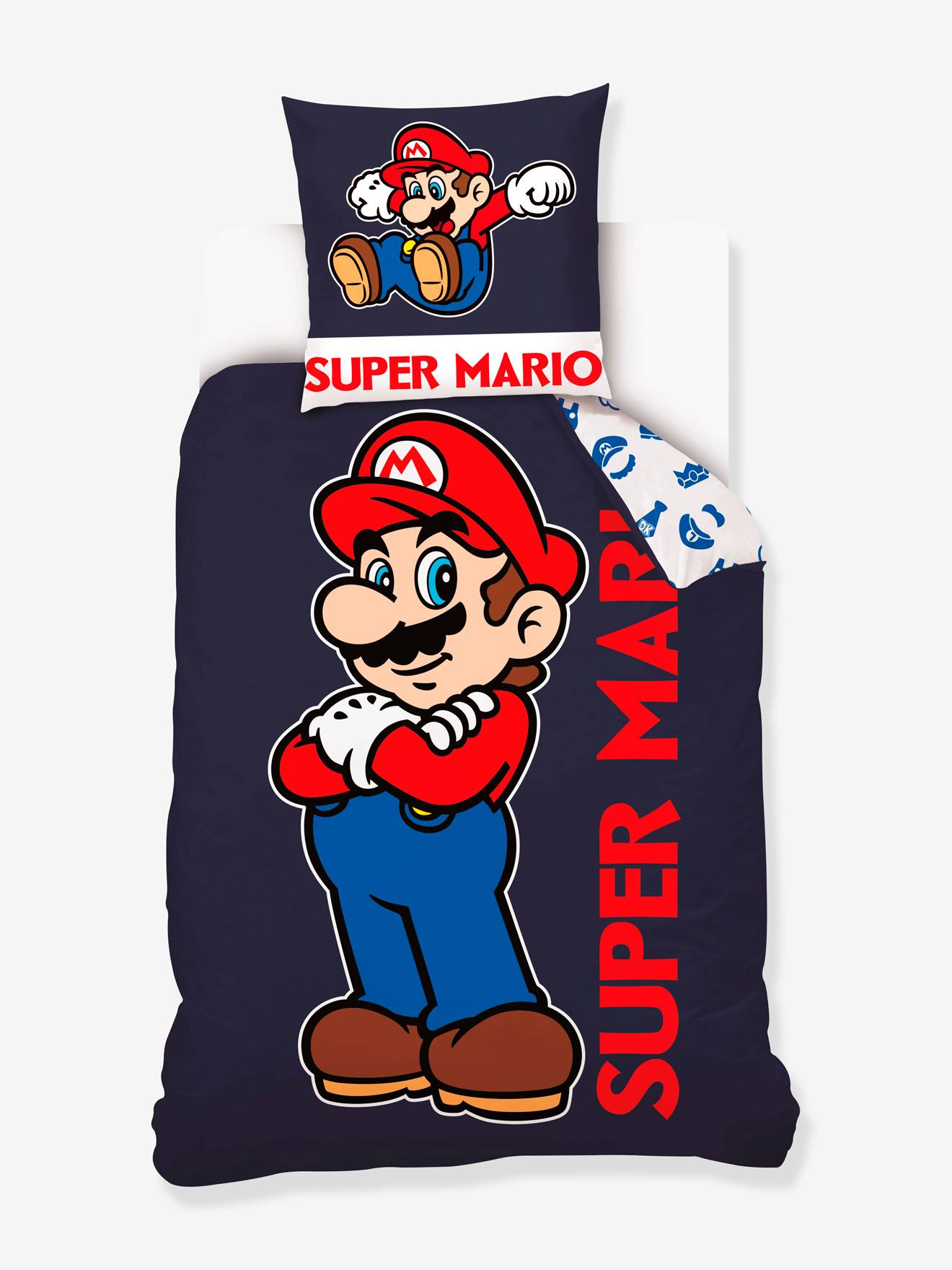 Kinderbedovertrek en kussensloop SUPER MARIO marineblauw