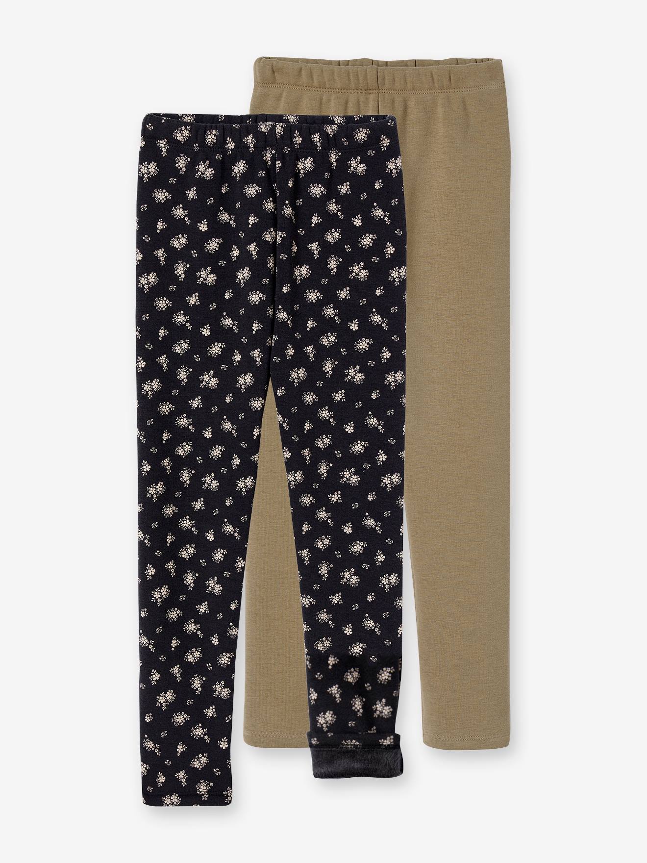 Set van 2 leggings gevoerd met fleece mesh voor meisjes olijf afbeelding
