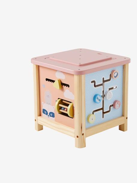 Grote houten activiteitenkubus Beige LOVELY FARM+blauw+roze+Tanzania - vertbaudet enfant 