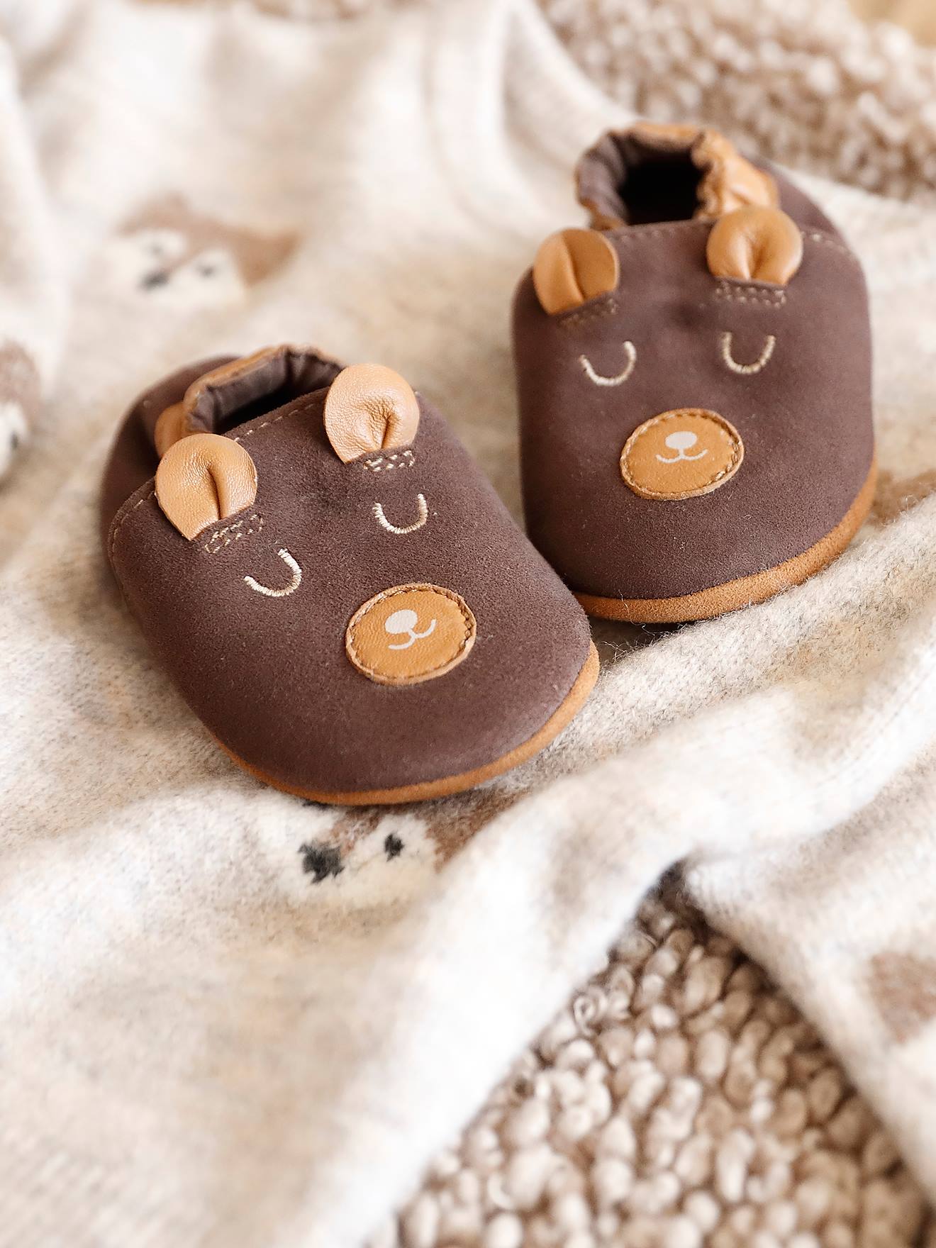 Elastische leren babyschoentjes in soepel leer veel bruin afbeelding 1
