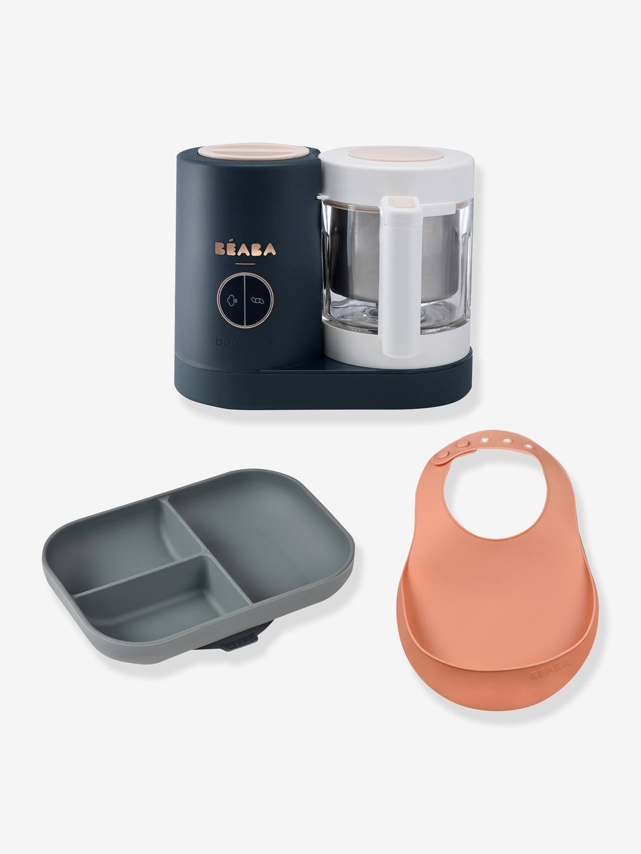 Pack BEABA Babycook Néo + Assiette compartimentée et Bavoir offerts nachtblauw