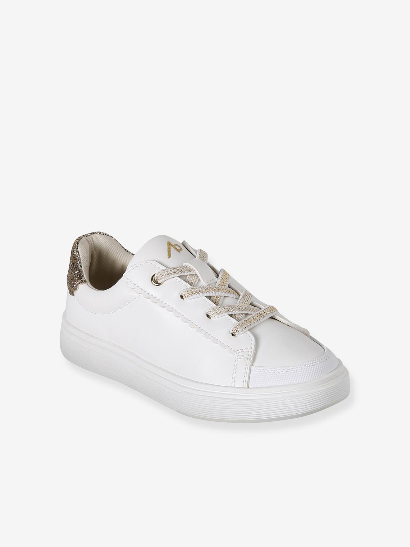 Synthetische baskets met veters voor meisjes wit, bedrukt