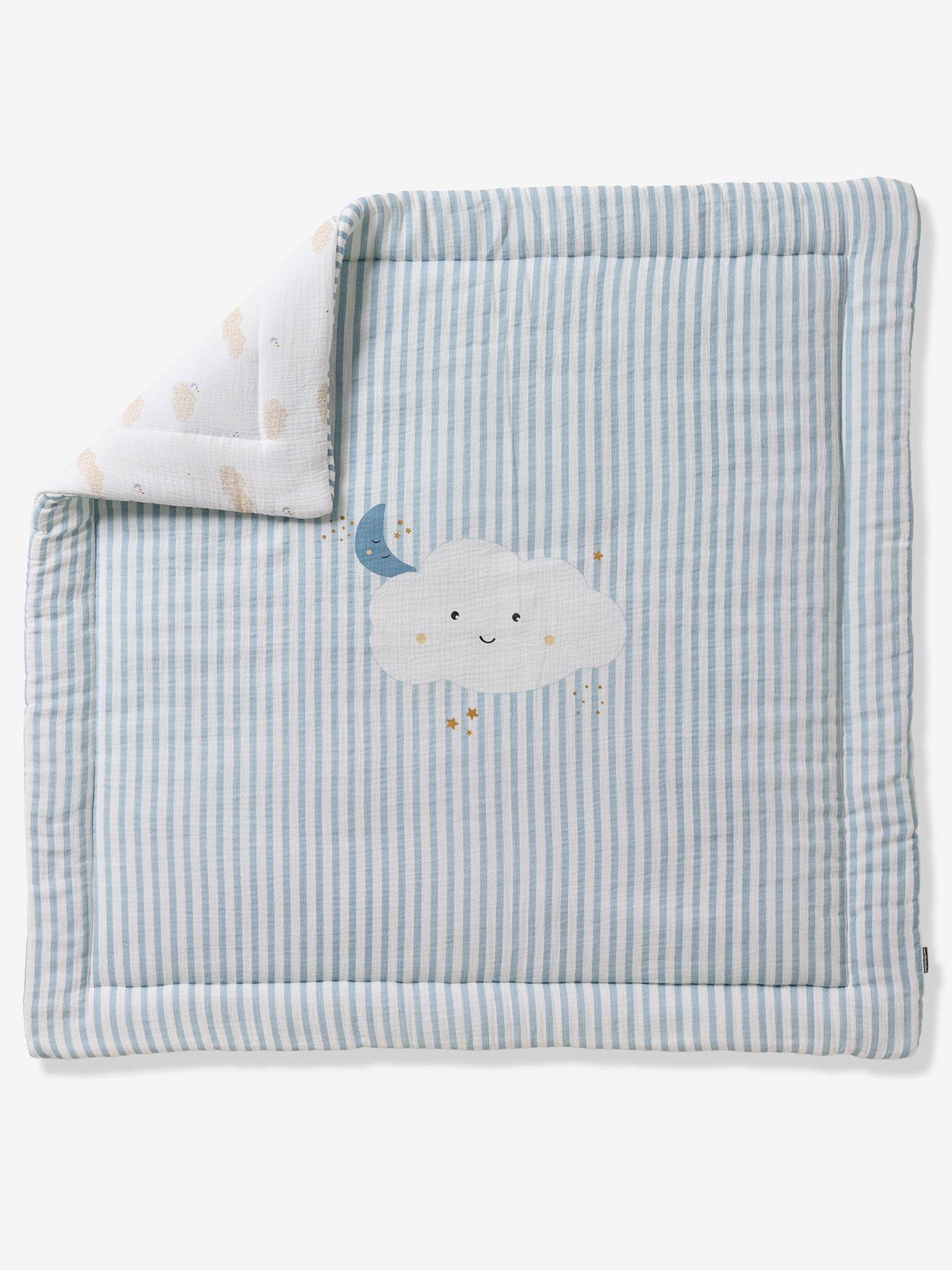 Dekentje / Parkbodem baby in katoenen gaas IN DE WOLKEN blauw, gestreept