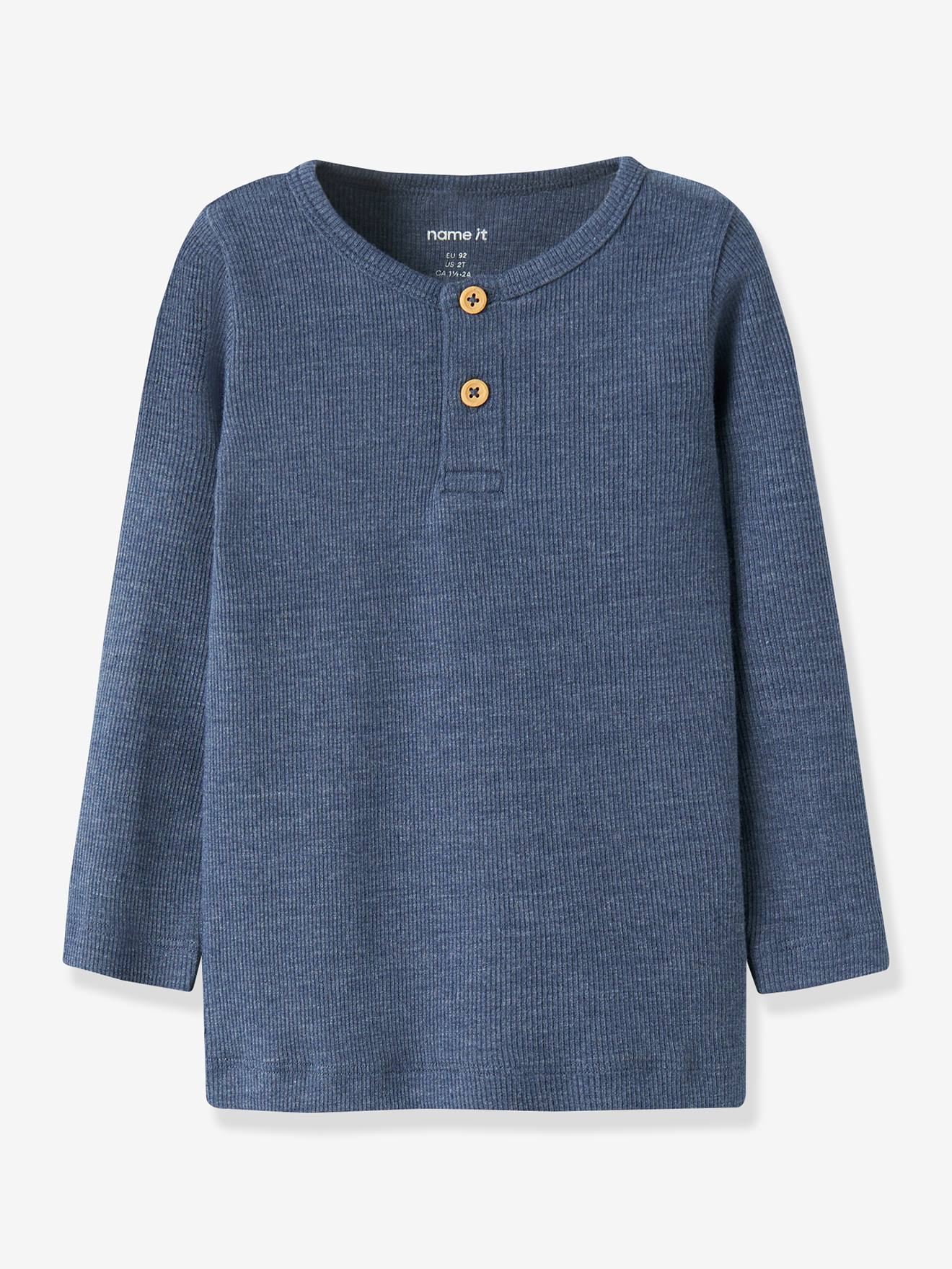T-shirt met lange mouwen Henley NMMKAB jongen NAME IT gemêleerd blauw