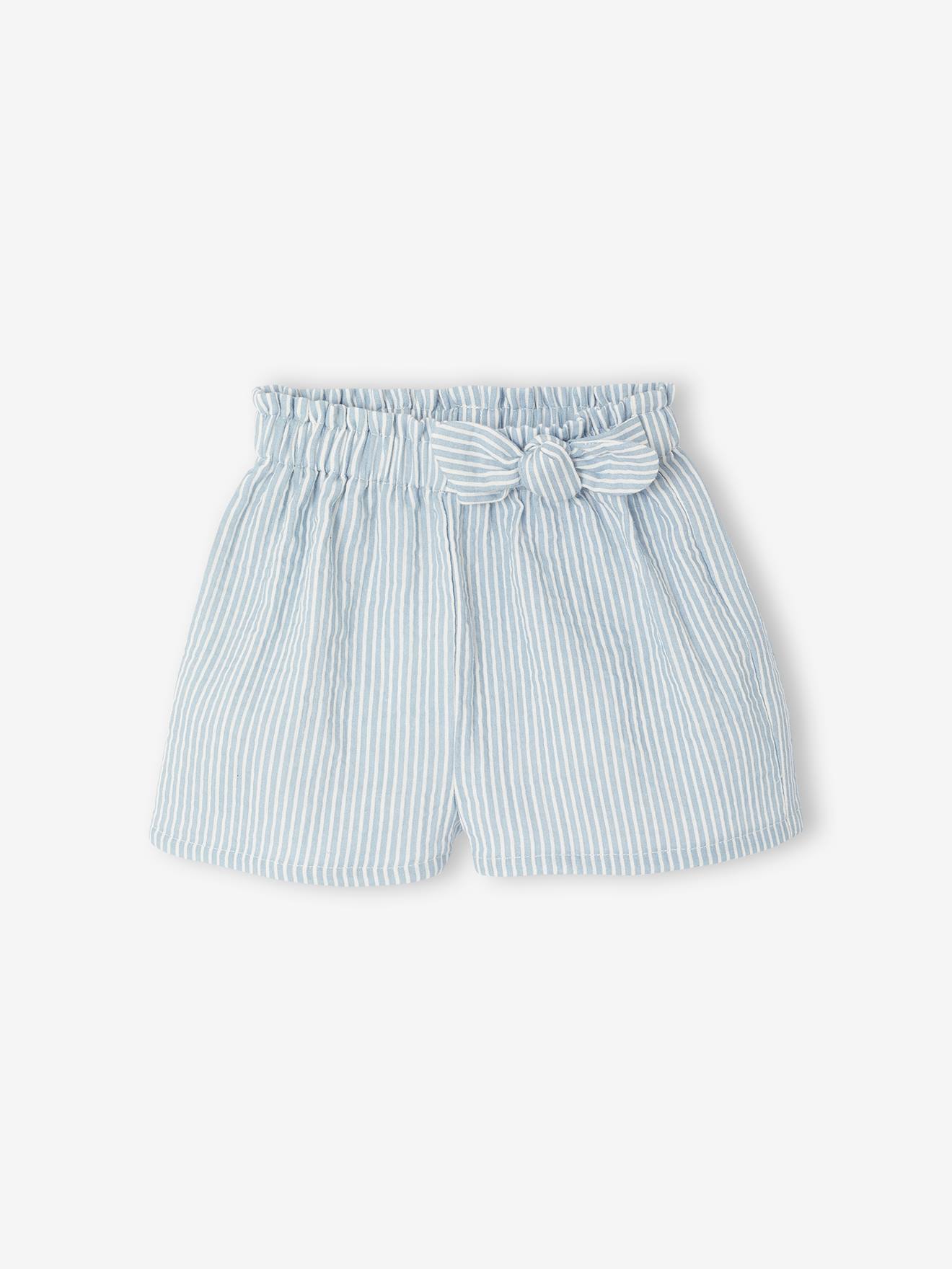 Short voor babymeisjes van katoengaas blauw, gestreept