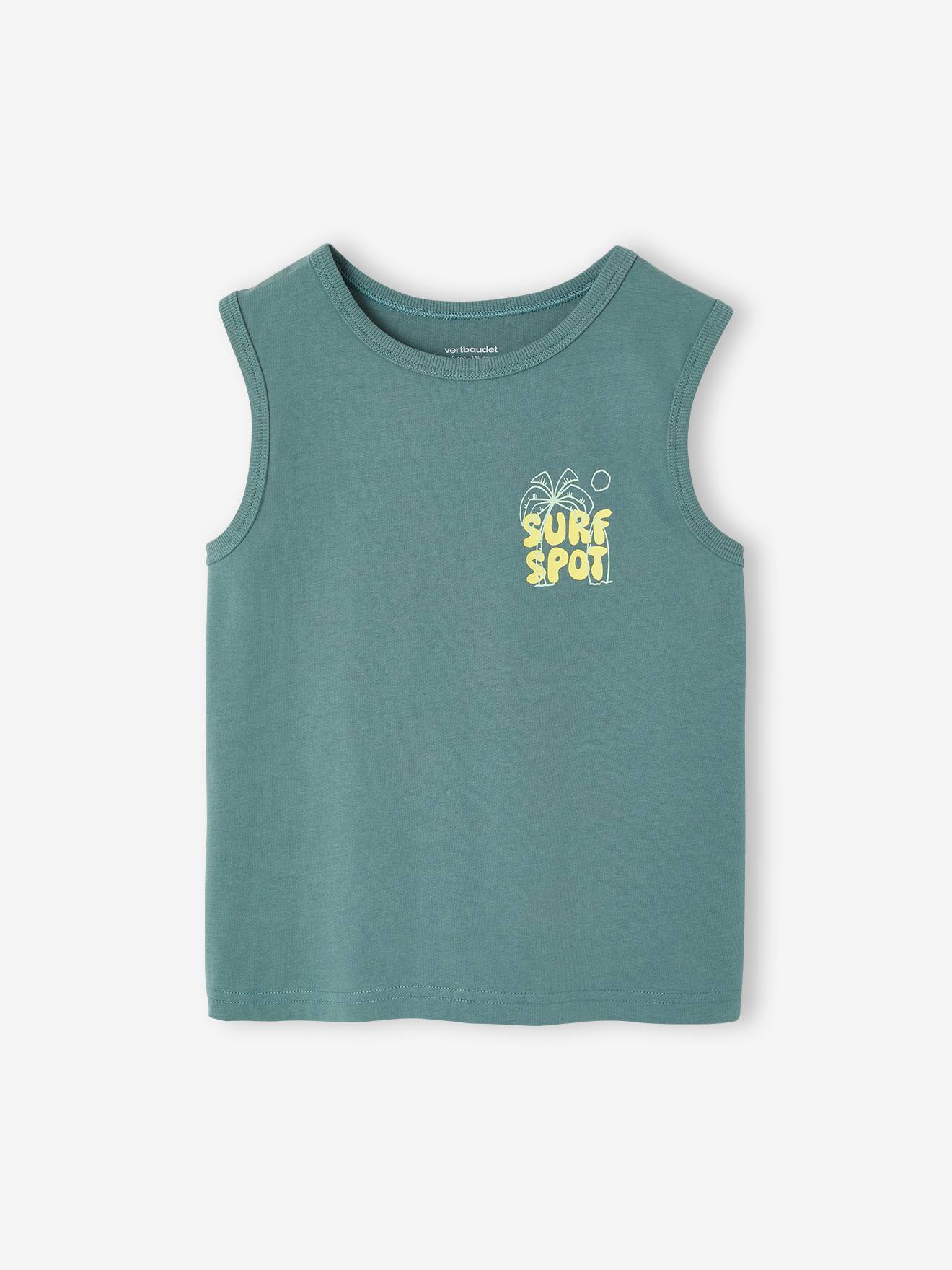 Hemdje voor jongens met surfprint blauwgroen
