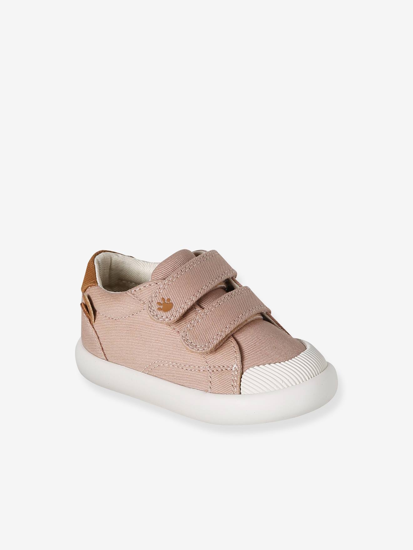 Stoffen sneakers met klittenband babyjongen beige, bedrukt
