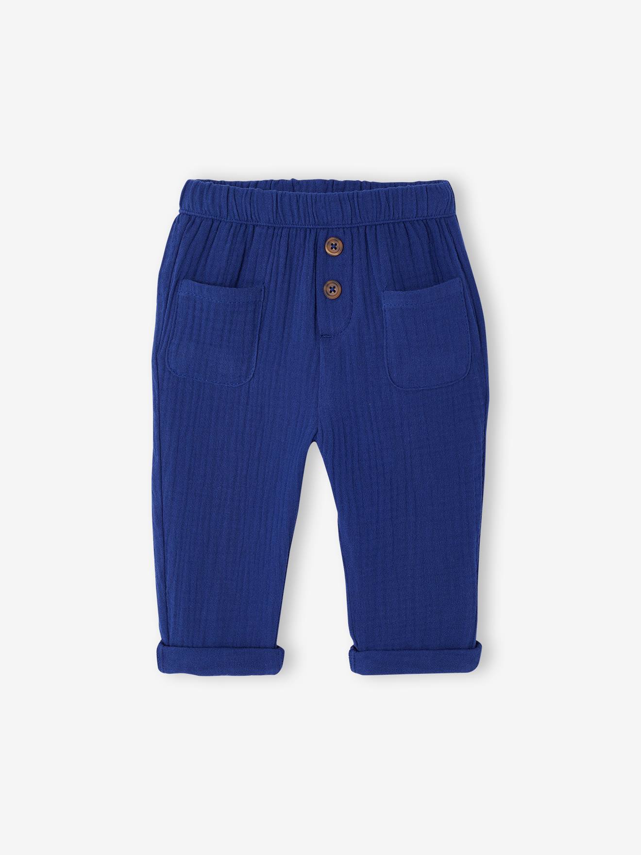 Broek baby jongen katoenen gaas marineblauw