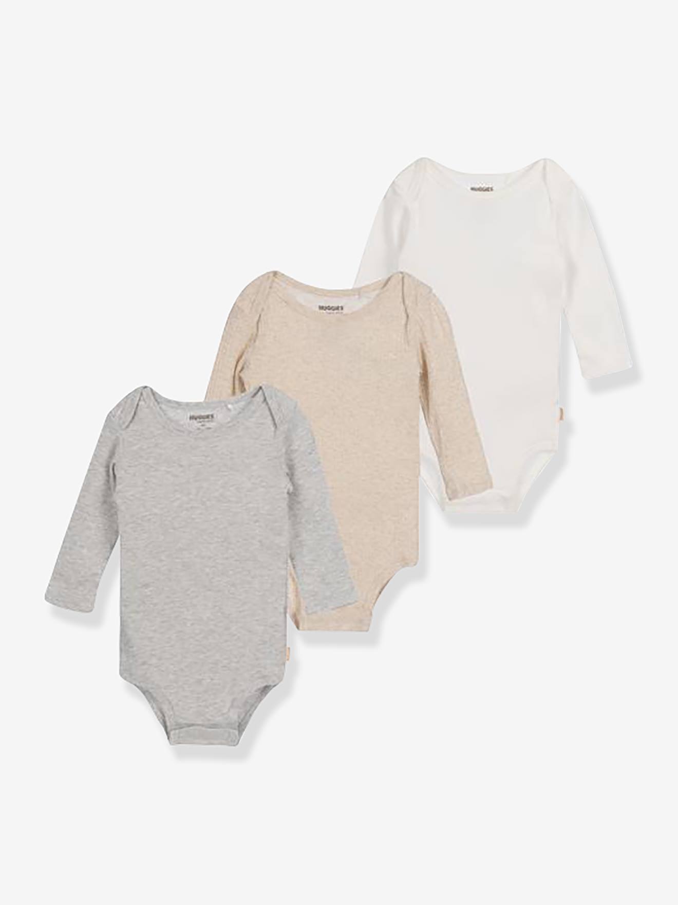 Set van 3 body's baby biologisch katoen lange mouwen beige